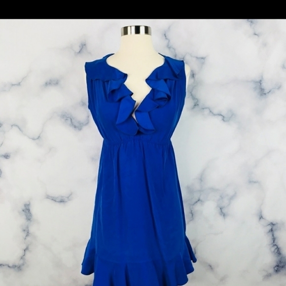 Amanda Uprichard Royal Blue Midi Dress ruffles 100% silk classic party size Smal - Picture 1 of 8